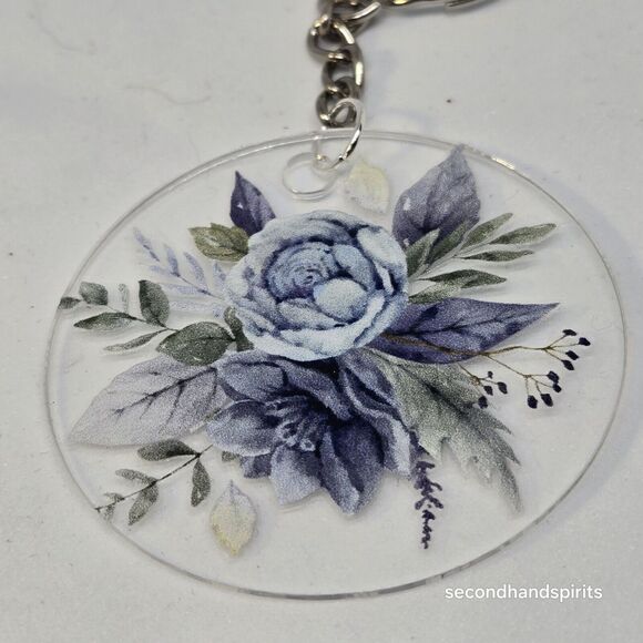 Coastal Grandmother Blue Rose Design Keychain -small - Picture 4 of 4